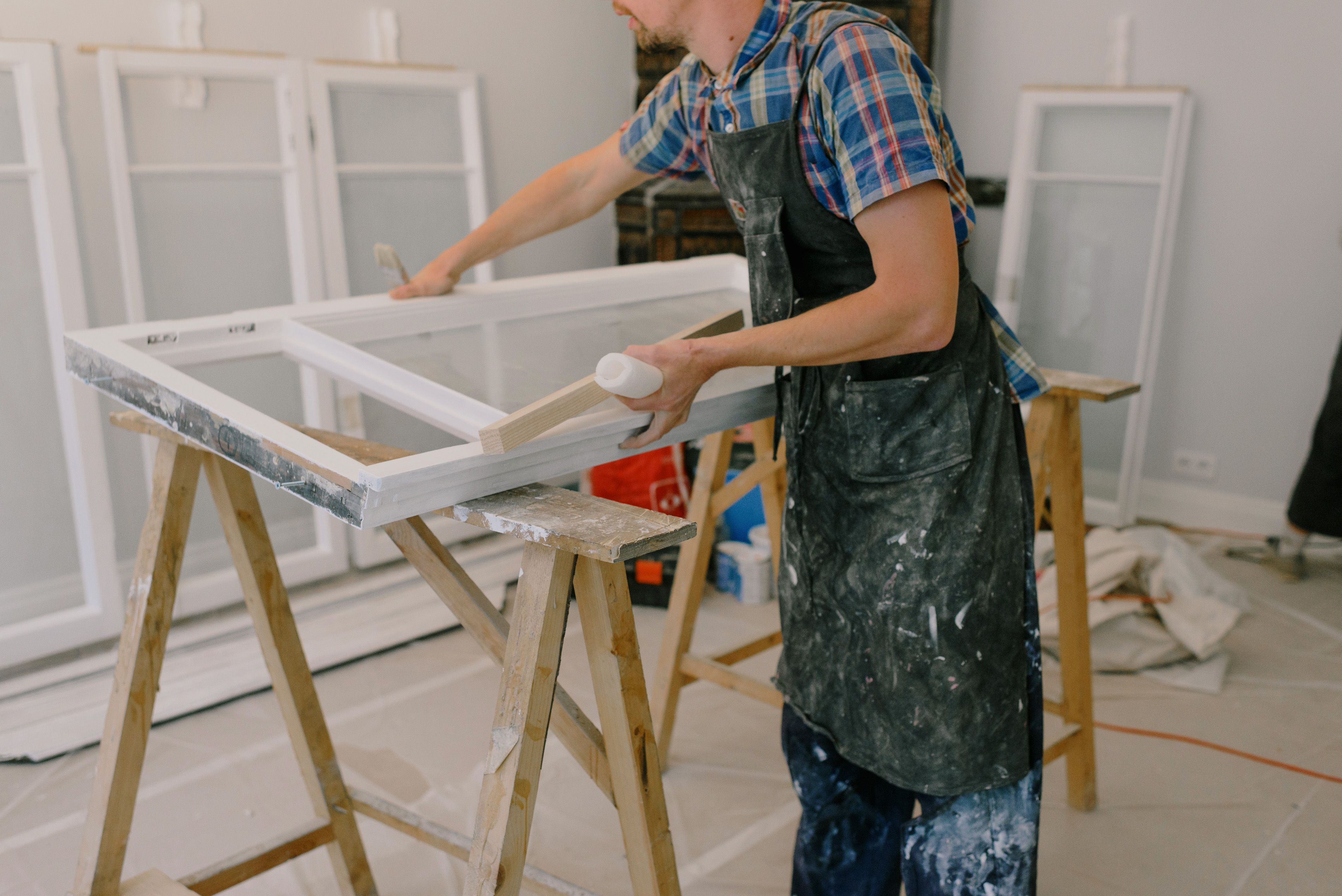 Window repair work in progress